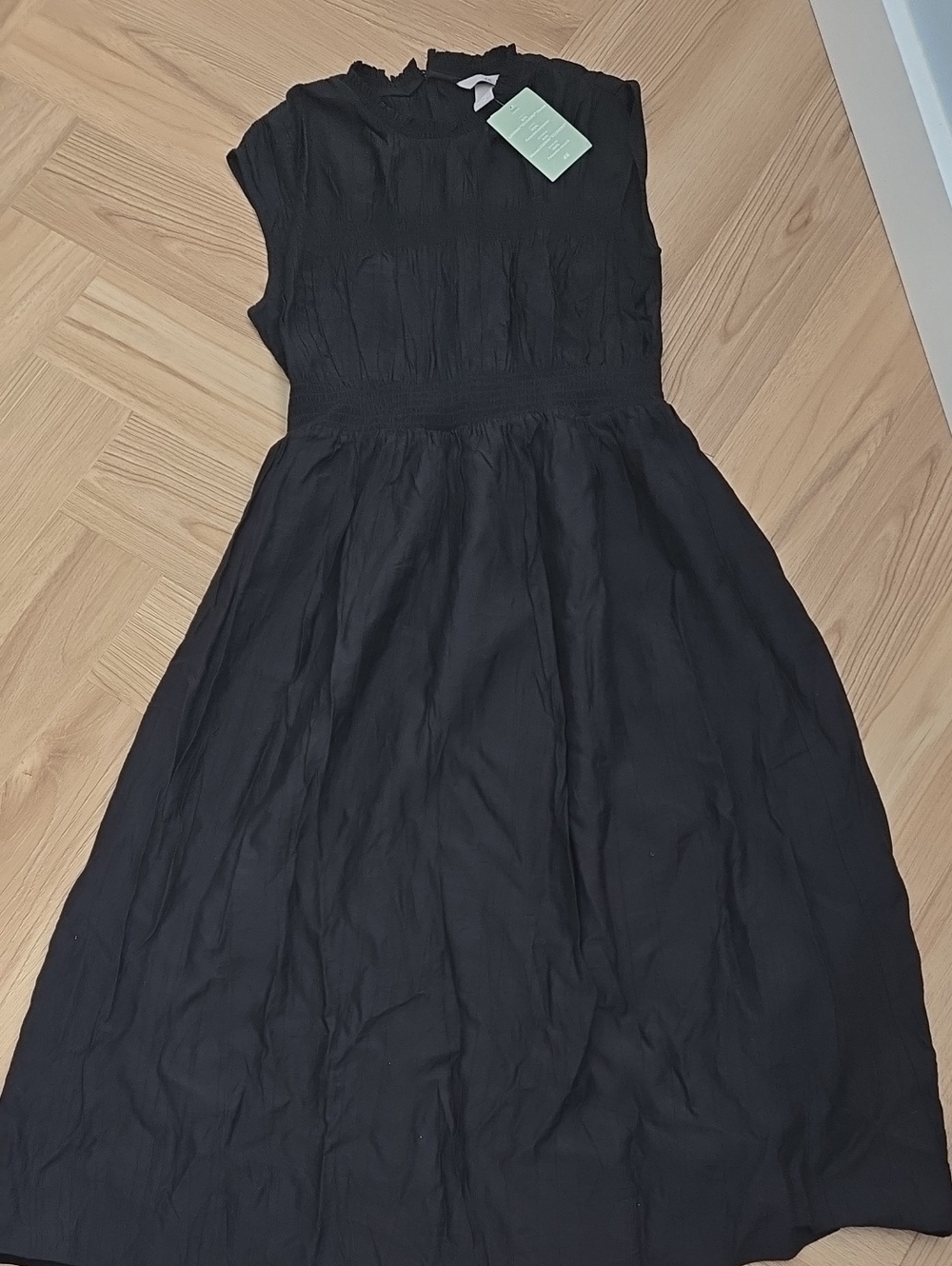 H&M Black Cap-Sleeve Midi Dress Small NWT